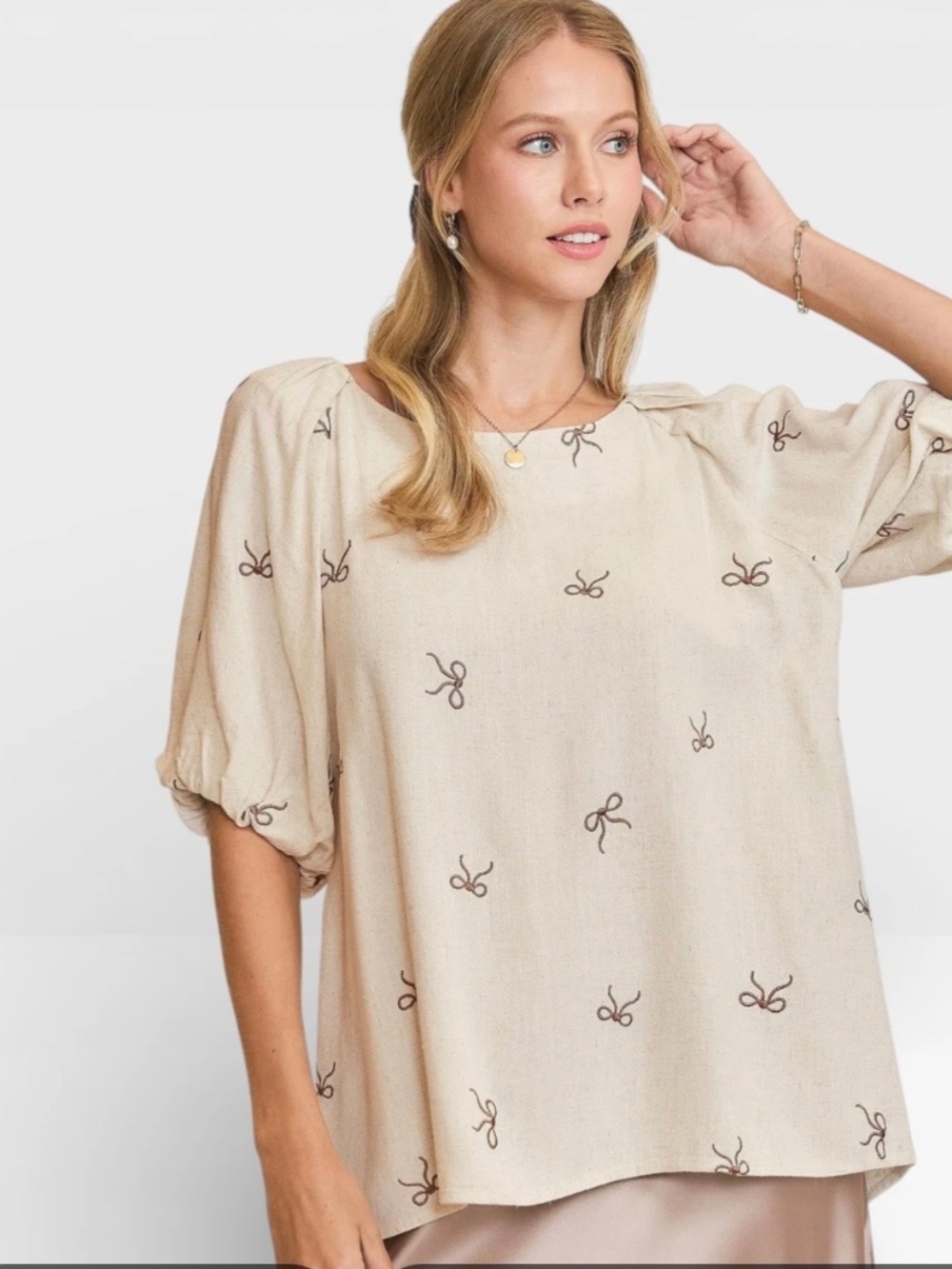 NWOT UMGEE LINEN BLEND RIBBON TOP OVERSIZED SMALL
